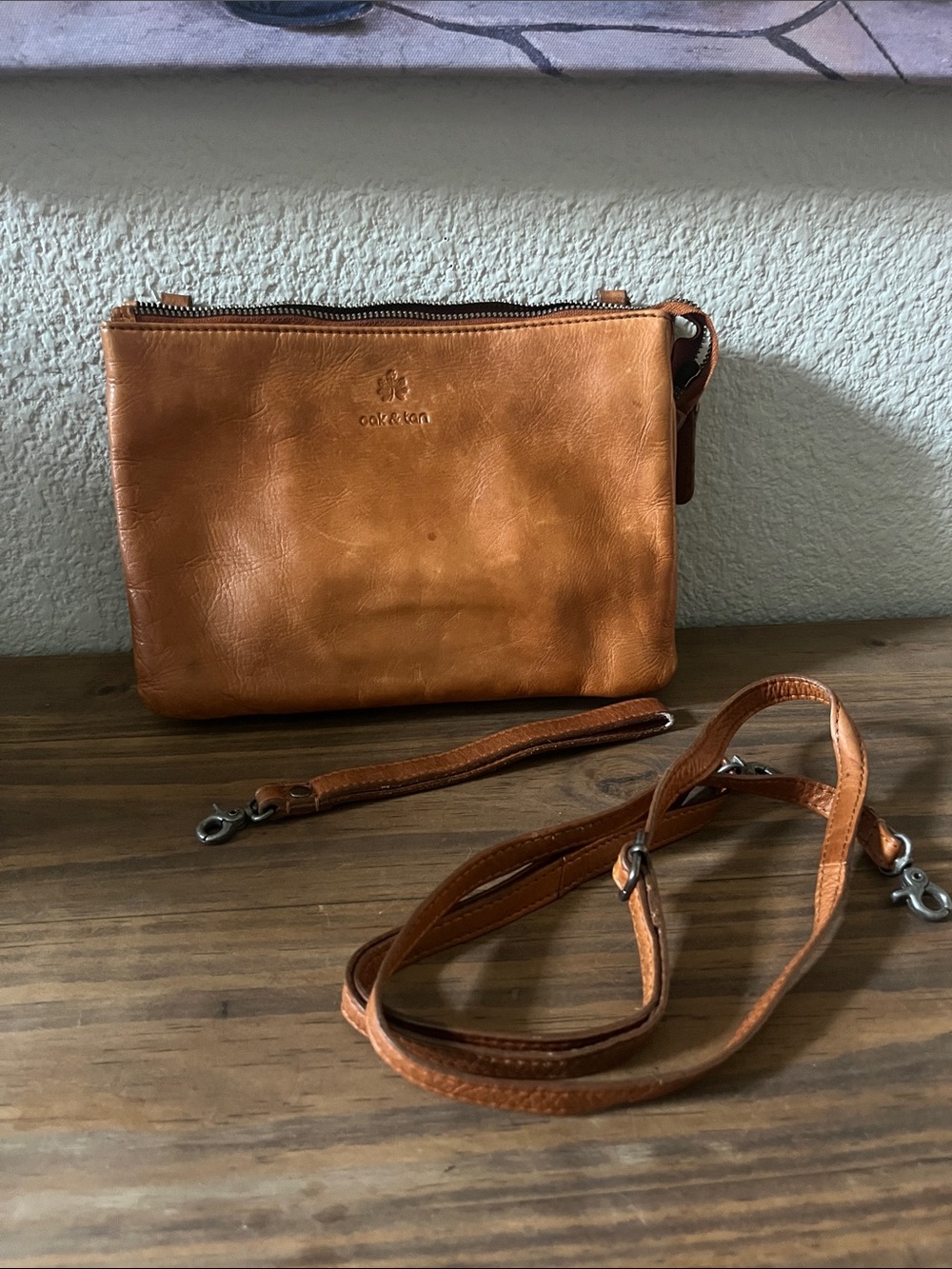 Oak & Tan Leather  Crossbody/Wristlet bag